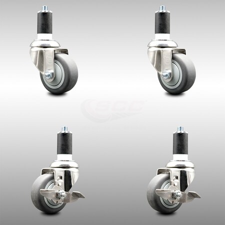 Service Caster 3.5 Inch 316SS Thermoplastic Rubber Swivel 1-1/2 Inch Stem Caster Brake, 2PK SCC-SS316EX20S3514-TPRB-2-TLB-2-112